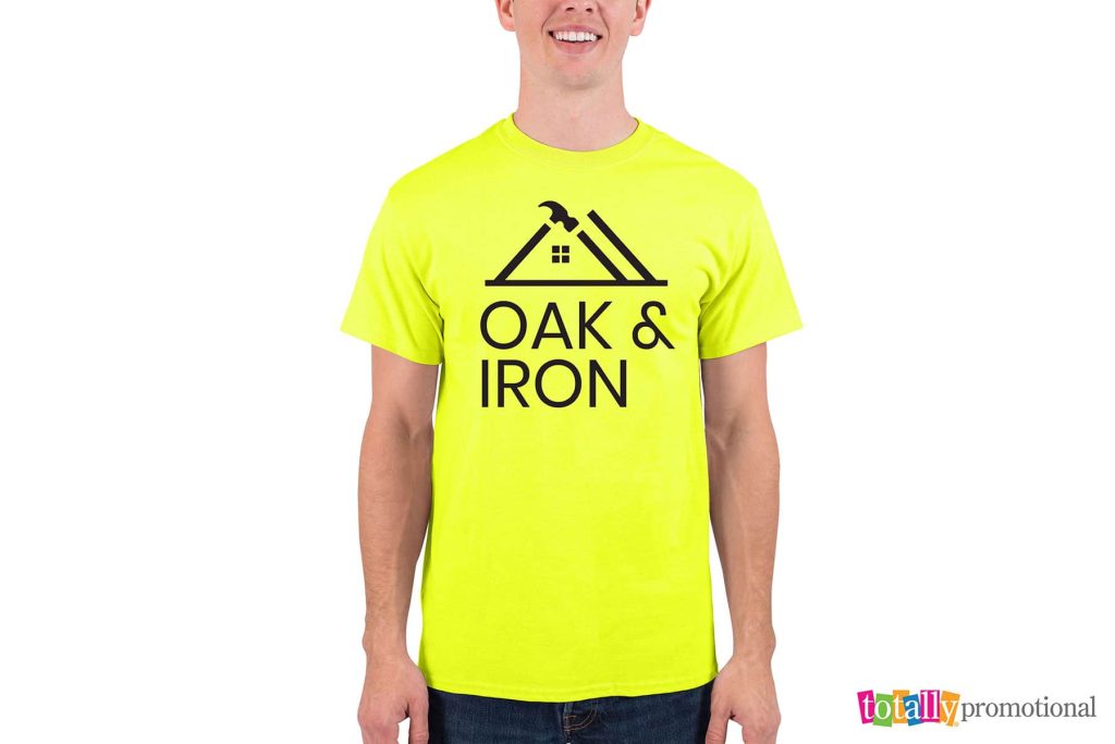 man wearing a safety yellow customized t-shirt